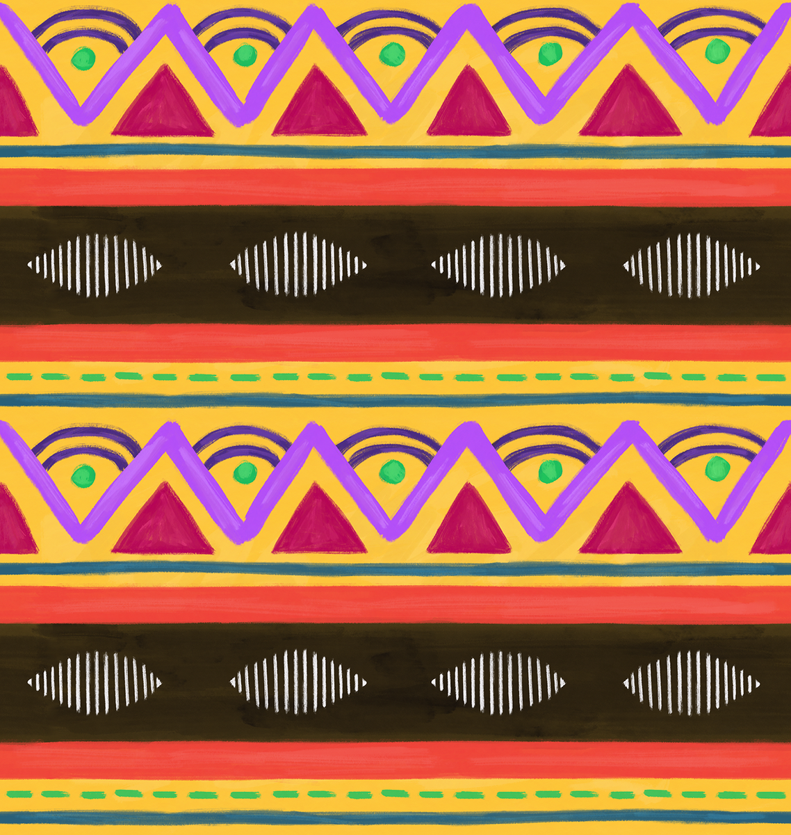 Painterly Kwanzaa Pattern with Magenta Triangles